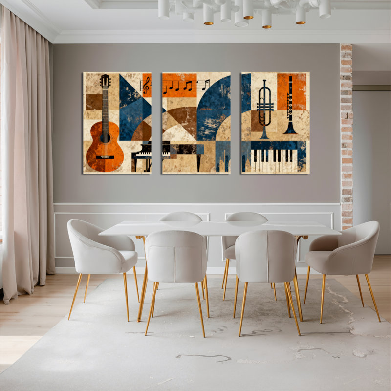 Tableau abstrait d'instruments de musique sur toile (lot de 3), H 24 po x l 48 po
