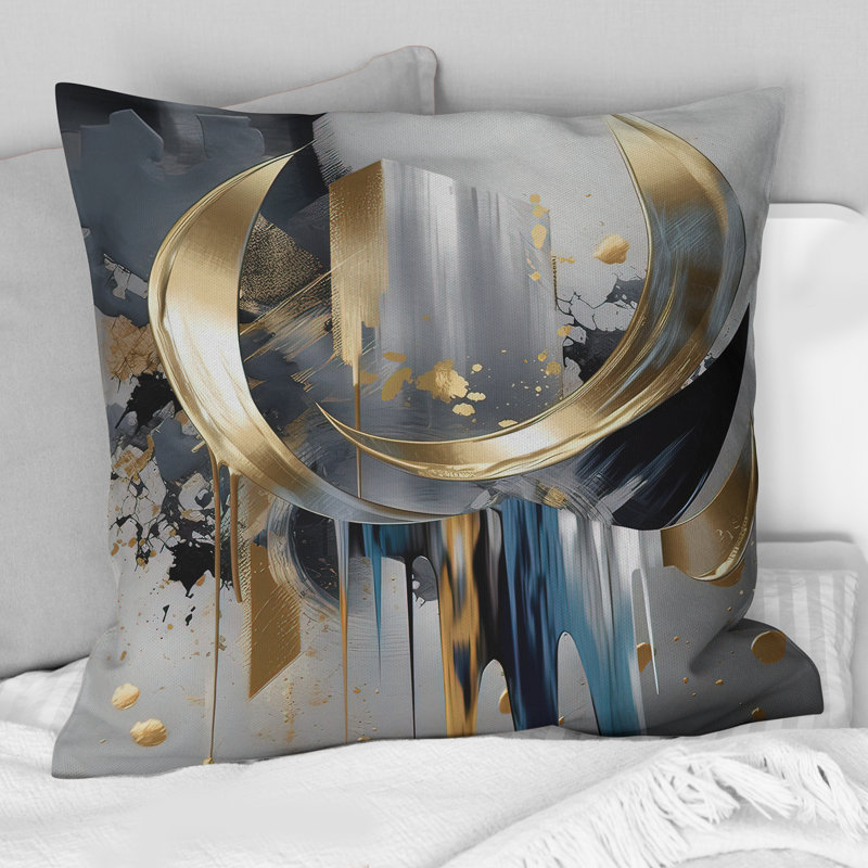 Abstract Shapes And Lines I - Abstract Marble Printed Pillow, 18"H x 18"W