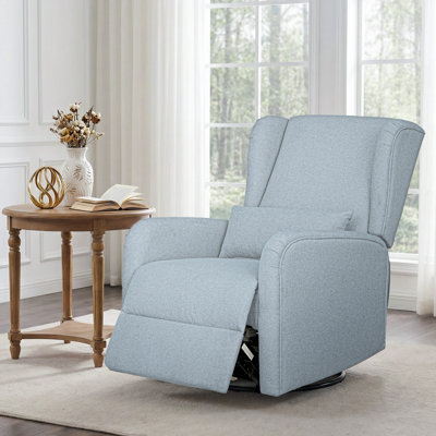 Madison Park Candace Light Blue 30"W 3-in-1 Power Recliner Wingback Swivel Glider with USB & Type-C Ports