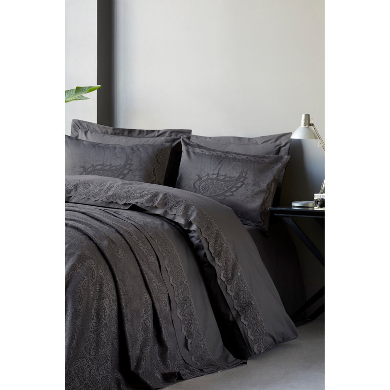 Ensemble de housse de couette 100% coton 6 pièces Shellson, Anthracite