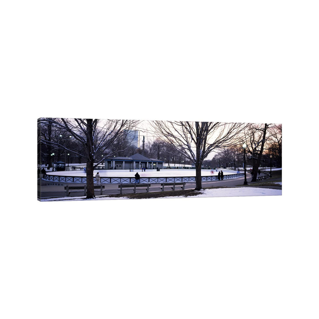 Group Of People In A Public Park, Frog Pond Skating Rink, Boston Common, Boston, Suffolk County, Massachusetts, USA - Wrapped Canvas Panoramic Print