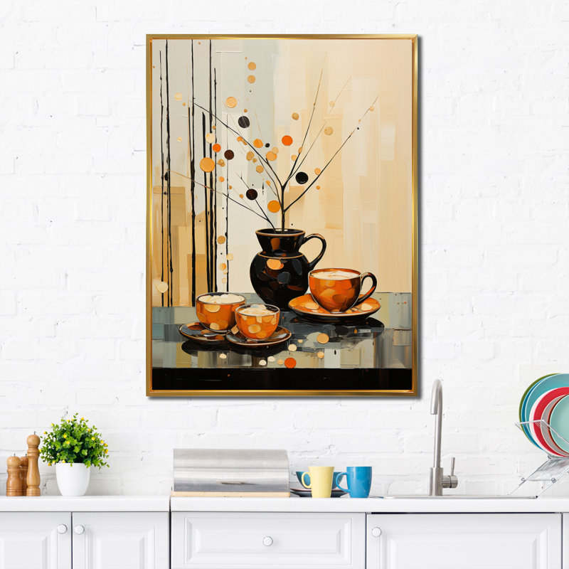 «Lolethia Coffee Tea Cafe Points II», reproduction sur toile, H 40 po x l 30 po x P 1,5 po, Cadre flottant doré