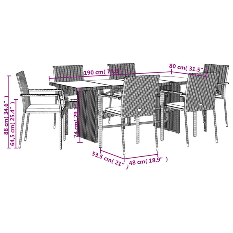  Ensemble de salle à manger de jardin gris, gris foncé