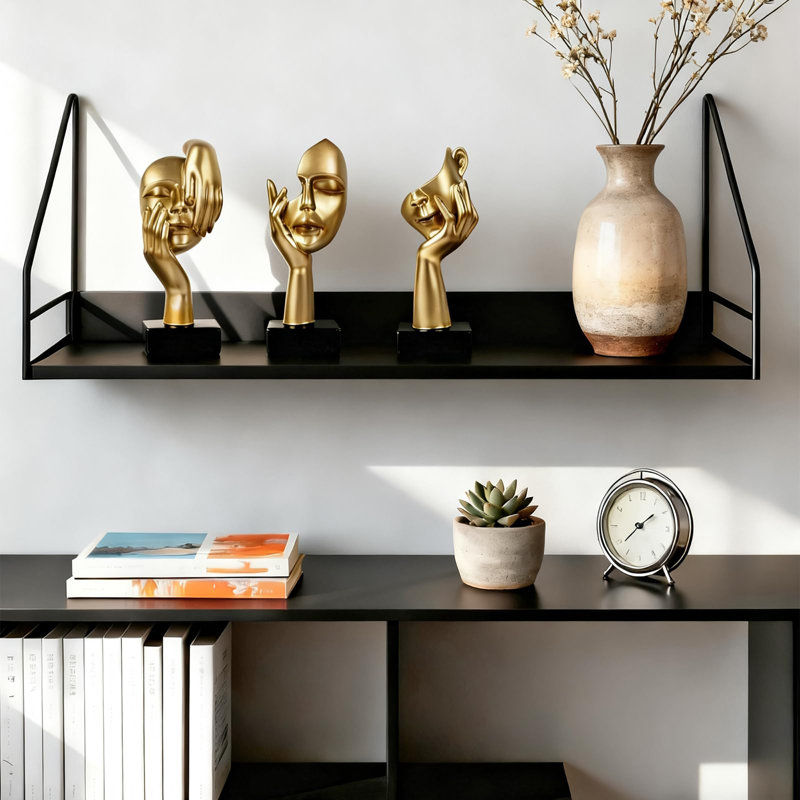 3 pièces statue de penseur, sculpture moderne en résine, figurine de collection pour bureau à domicile, Gold