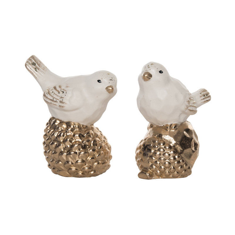  Petit oiseau blanc en résine avec ensemble de 2 décorations de Noël