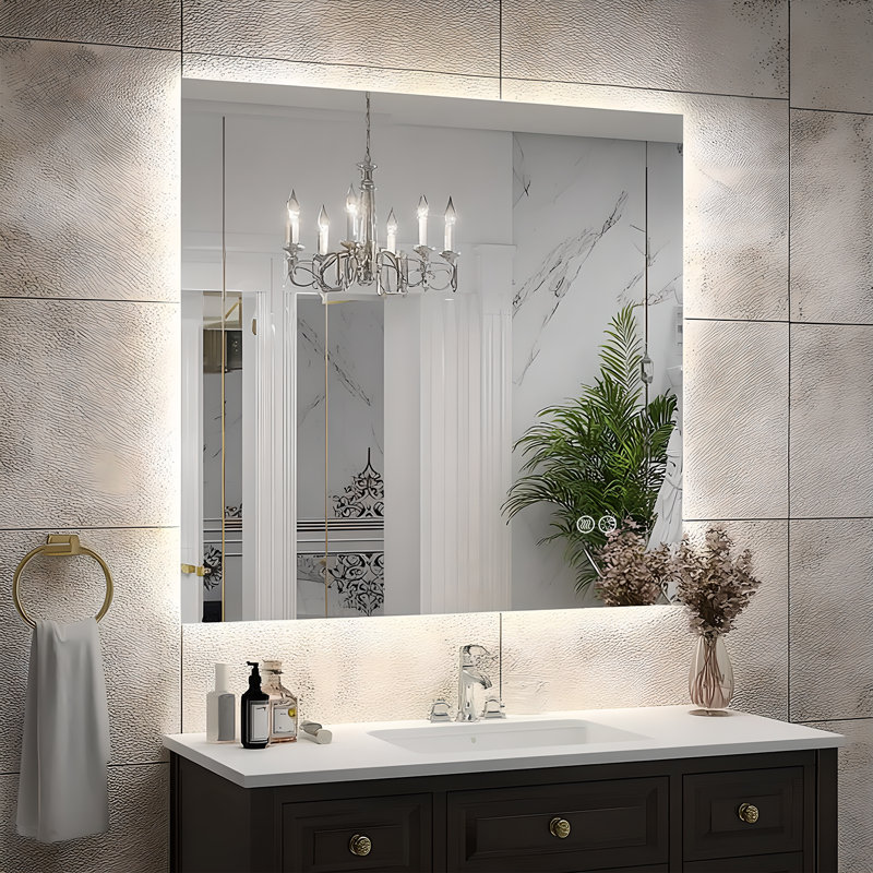 Anti-Fog & Dimmer Memory Function Tempered Glass LED Backlit Mirror with ETL, 40" x 36"
