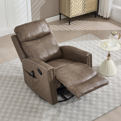30.5 "W Manual Genuine Leather Swivel Rocker Recliner Vintage Recliner With Heated Massage