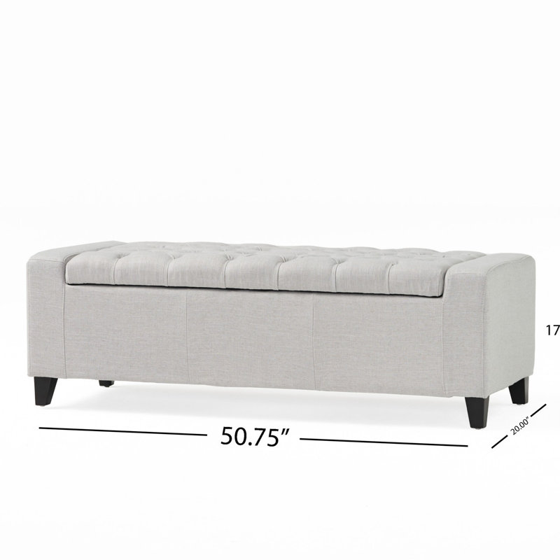 Light Gray Tufted Fabric Storage Ottoman Bench