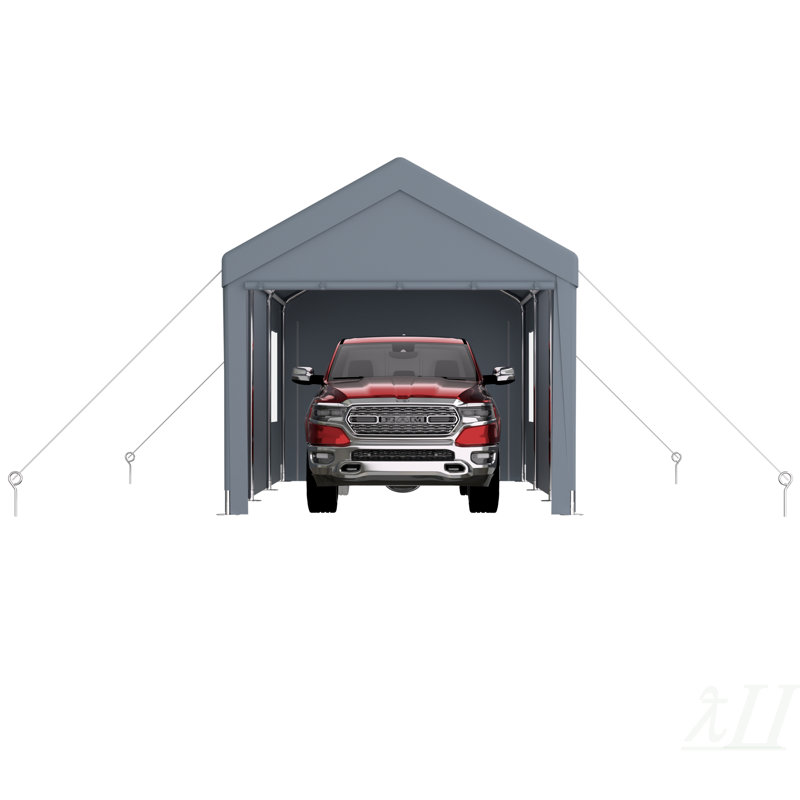 Auvent portatif 10 pi x 20 pi pour abri d'auto avec 2 portes à enroulement et 4 fenêtres ventilées, Gris