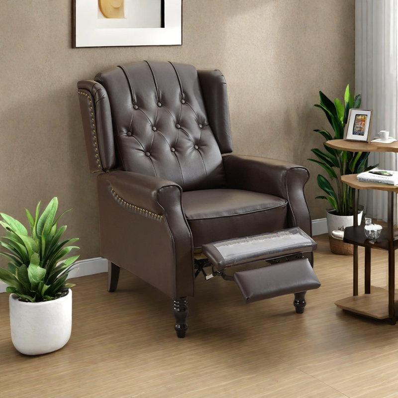 Chaise en bois massif écologique, Similicuir brun