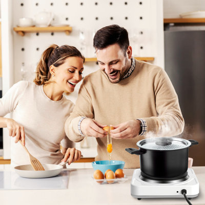 White 1500W Electric Single Burner with 5-Stage Temperature Control