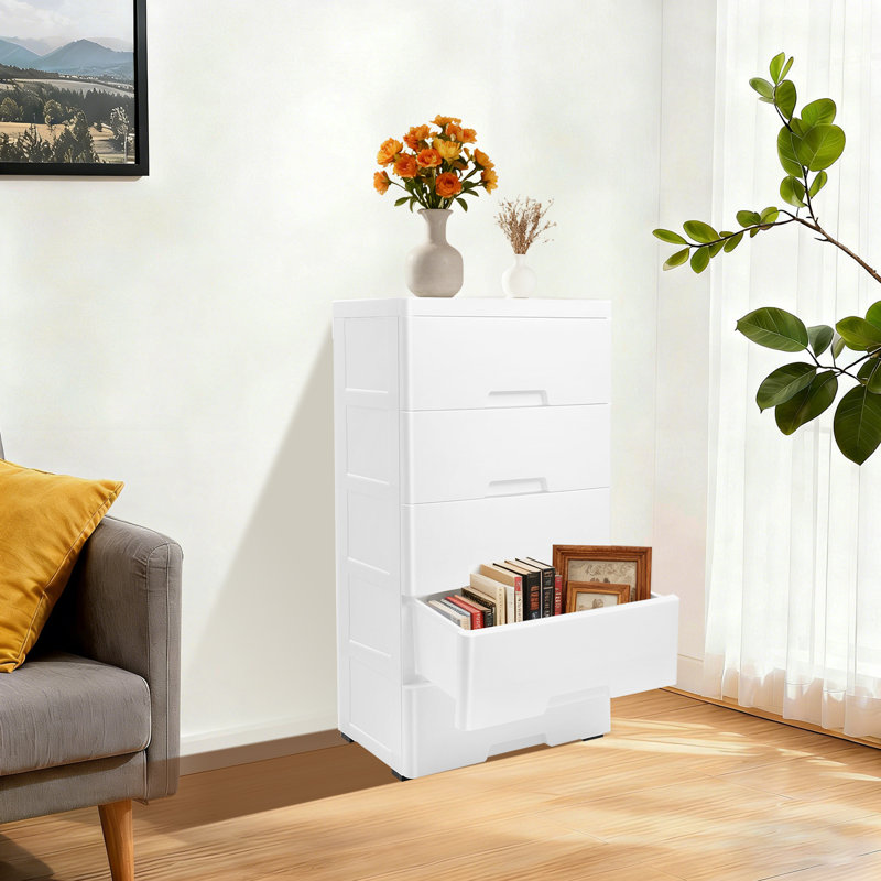 Commode de rangement verticale à 5 tiroirs en plastique, White