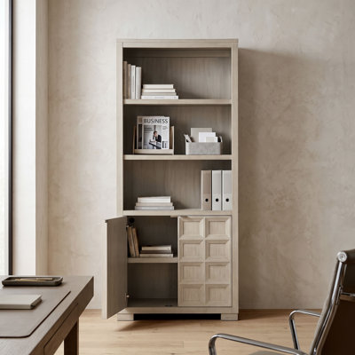 Schell 78.5"H X 34"W Bookcase With 3 Open Shelves And Coffer Panel Door Cabinet