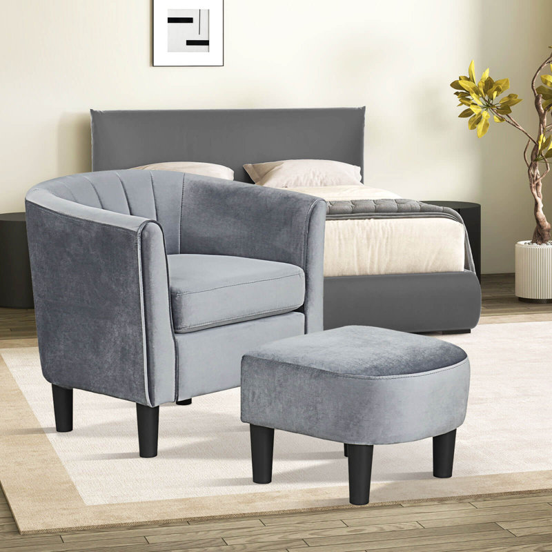 Fauteuil demi-tonneau avec repose-pieds Repose-pieds avec accoudoirs à dossier incurvé, coussin de siège amovible, Gris