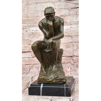 Statue en bronze The Thinker - sculpture inspirée de Rodin sur base de marbre