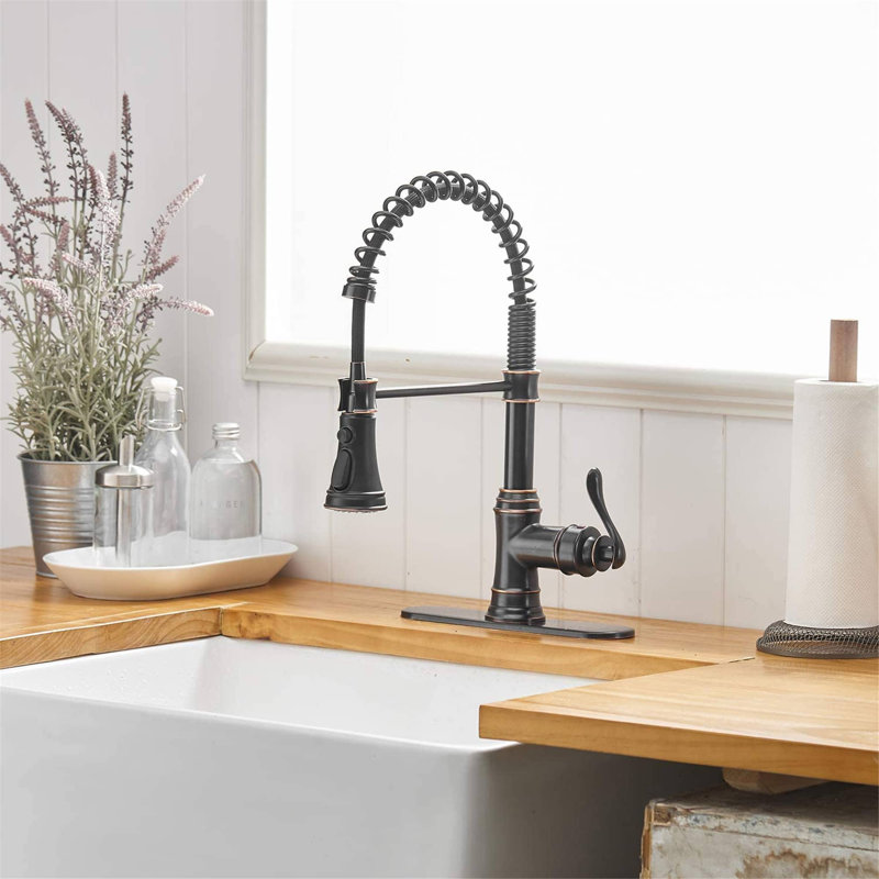Robinet d'évier de cuisine commercial à poignée simple avec accessoires, Bronze huilé