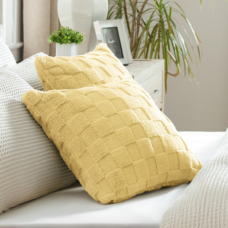 Housses de coussin de literie à carreaux, Jaune clair