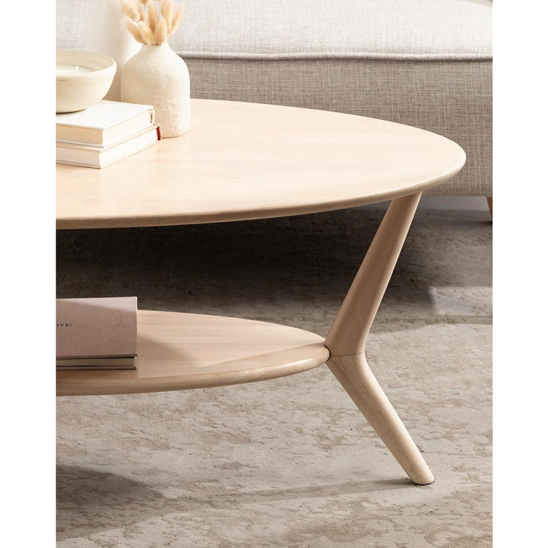 Table basse Nylah Mid-Century moderne ovale avec rangement pour le salon, 48 x 26 x 18, naturel