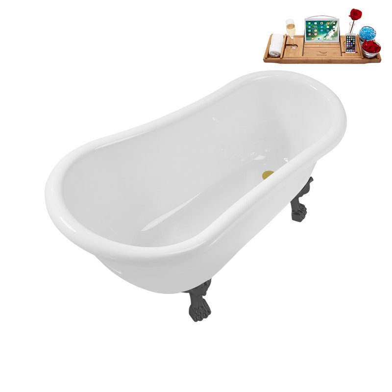53.1'' x 25.6'' Freestanding Soaking Acrylic Bathtub, Brushed Gun Metal, Brushed Gold