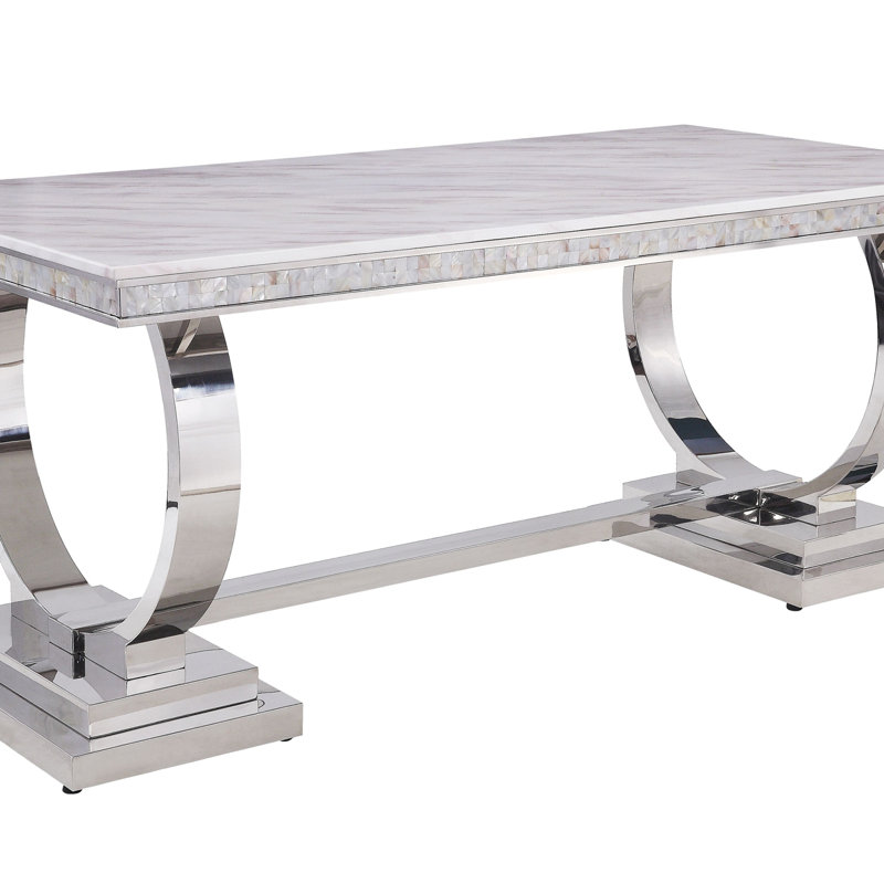 Ejona Rectangular Marble Top with Marble Base Dining Table