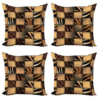 Ambesonne Safari Throw Pillow Cushion Case Pack Of 4, Jeans Denim Patchwork In Safari Style Wilderness Design Art Print, Modern Accent Double-Sided Di -  micfour_10436_16x16