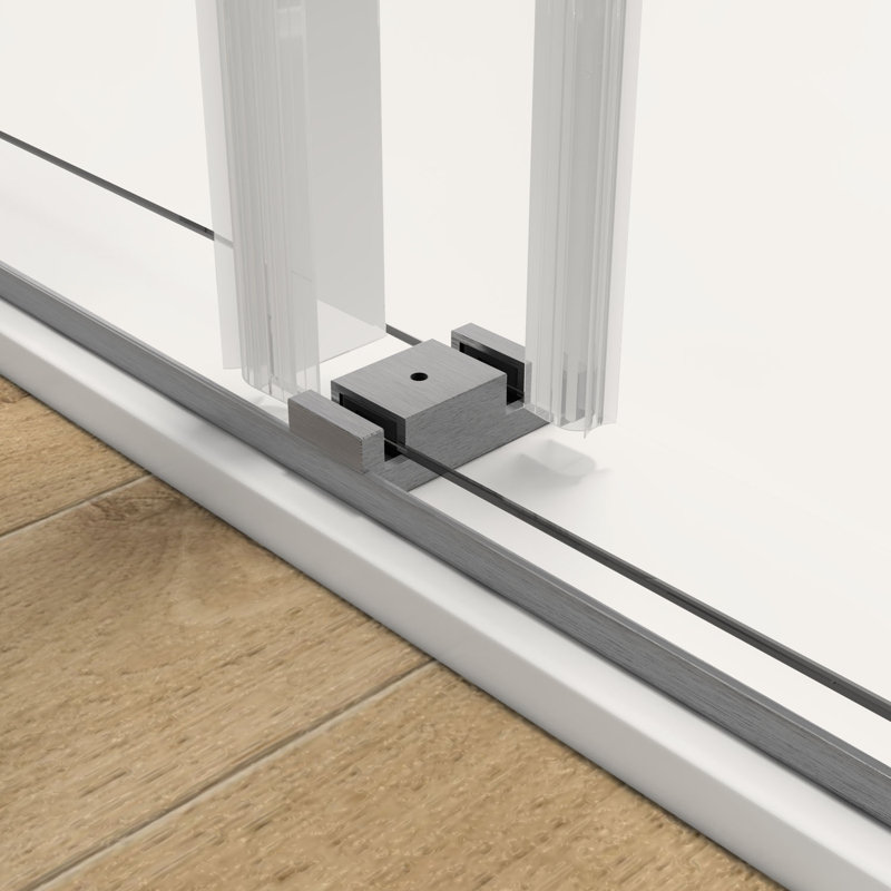 72 In. W X 76 In. H Freestanding Double Sliding Frameless Shower Enclosure In Brushed Nickel Finish, Brushed Nickel