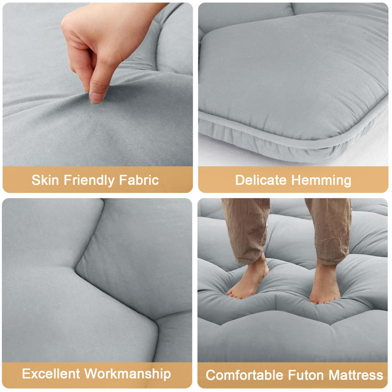 Matelas de futon pliable japonais, Gris, Grand lit