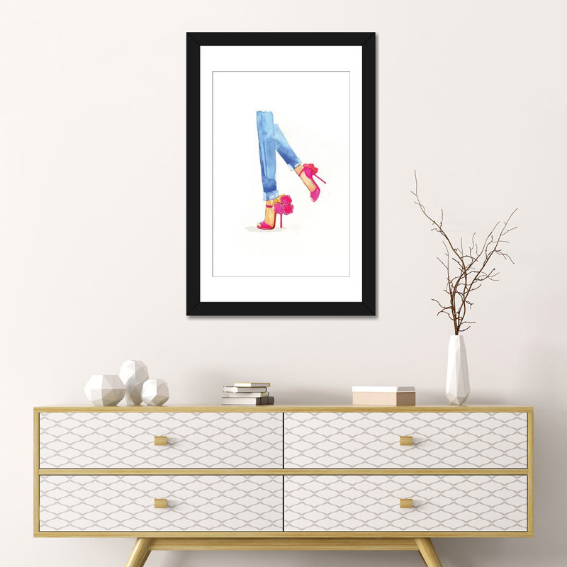 « fleur chaussures », reproduction d’impression sur toile, H 32 po x l 24 po x P 1 po, Papier d'art encadré noir, Blanc