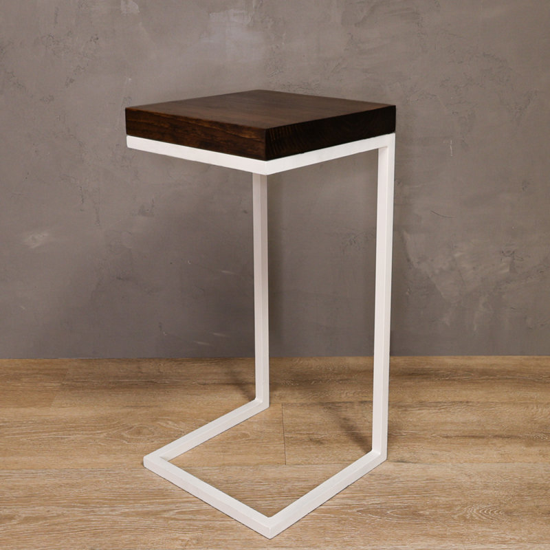 C Shape Rustic Side Table, Dark Brown/White