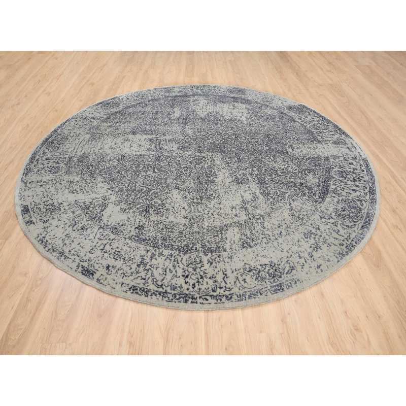 Tapis oriental gris tissé à la main en laine et en soie à base de jacquard 10 pi x 10 pi B0DAB1A3B94C4CE4A95B71DEF0C97770