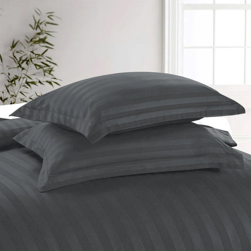Canella 100% Microfiber Stripe Duvet Cover Set with Pillowcases, Double - 2 Standard Pillowcases, Grey
