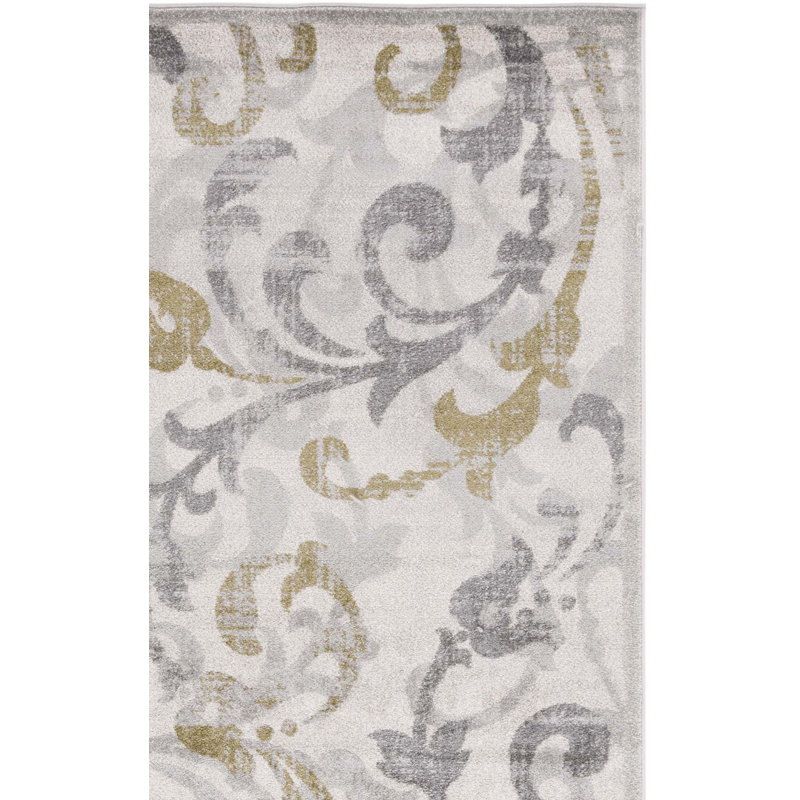 Ammundsen Floral Ivory/Light Grey Area Rug, Rectangle 5'3" x 8'