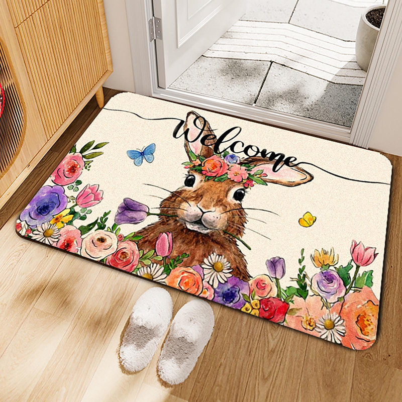 Le tapis est orné d'œufs de lapin de Pâques, A,B,C,D,E