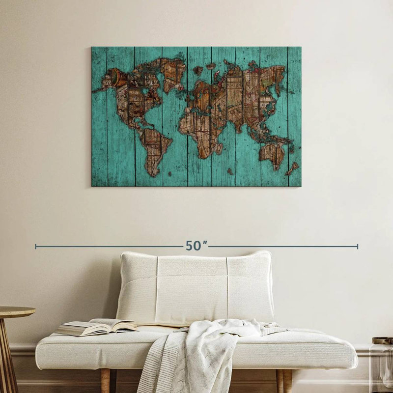 Carte en bois Aliaz turquoise, H 26 po x l 39 po