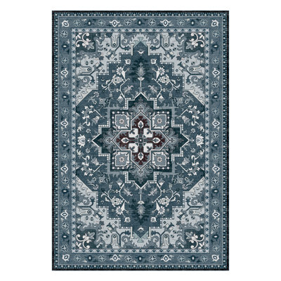 8'X10' Washable Area Rug with Non-Slip Rubber Backing Blue