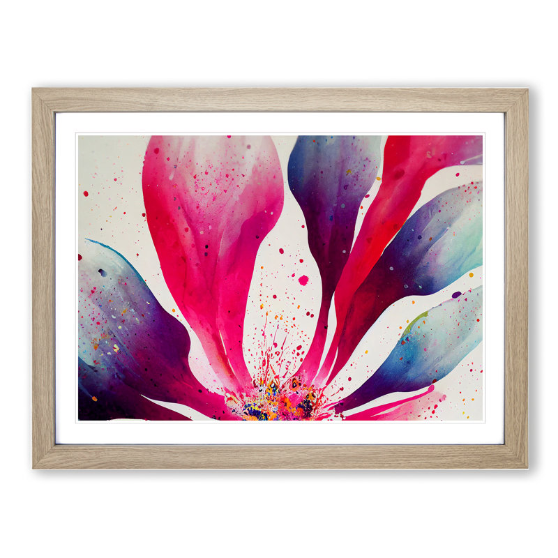 Popular Flower Splash - Single Picture Frame Print, Oak, 46cm H x 64cm W x 2cm D