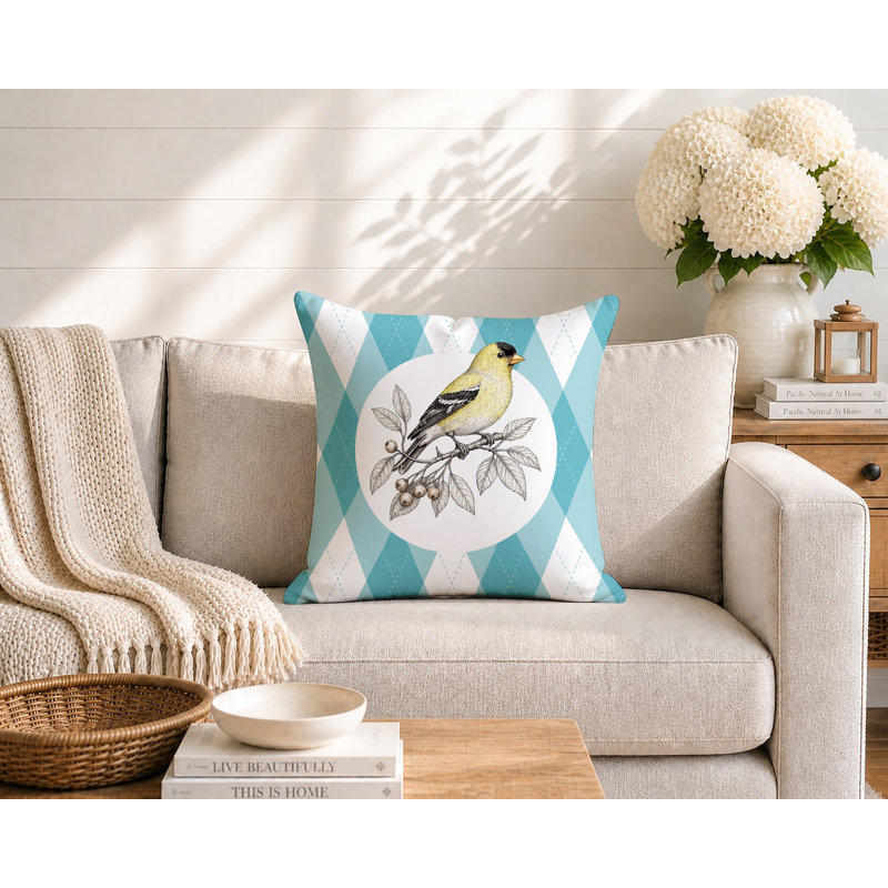 Oreiller réversible intérieur / extérieur Yellow Finch, 16 x 16, Sarcelle