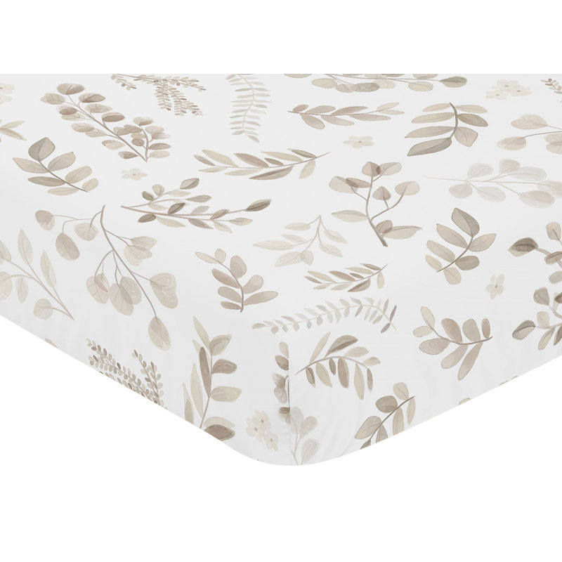 Drap-housse pour lit de bébé Botanical Leaf, Ivoire / taupe / blanc