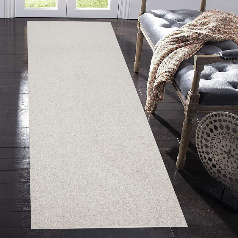 Tapis beige uni tressé à la machine, Tapis de couloir 3 pi x 42 pi