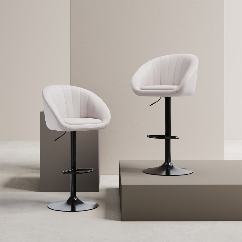 Swivel Upholstered Adjustable Height Bar Stool, Off-White/Linen