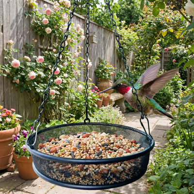 1pc Plateau d'alimentation pour oiseaux Mangeoires rondes en métal Patio Arbres suspendus à l'alimentation des animaux de compagnie de jardin