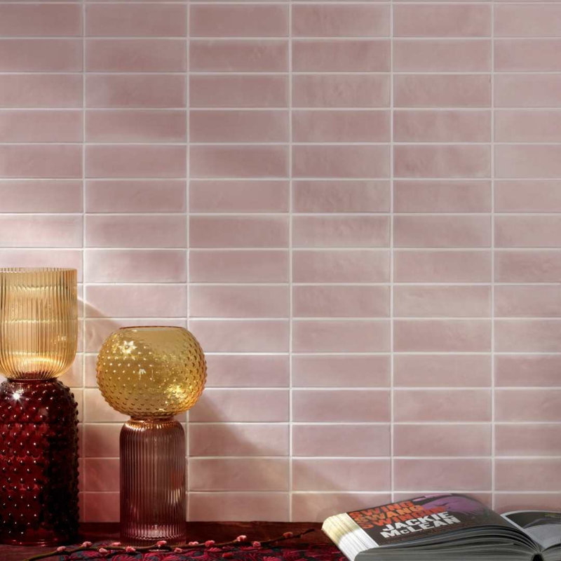 Galileo 2" x 6" Glossy Porcelain Wall Tile, Rosantico