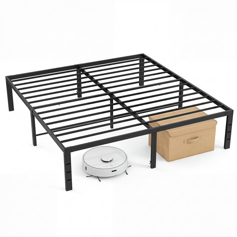Lutherville 18'' Black Metal Platform Bed Frame With Steel Slat Support, No Box Spring Needed, King, 18"