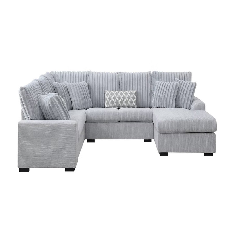 Canapé modulaire 4 pièces avec méridienne en tissu Runcorn, Tissu gris