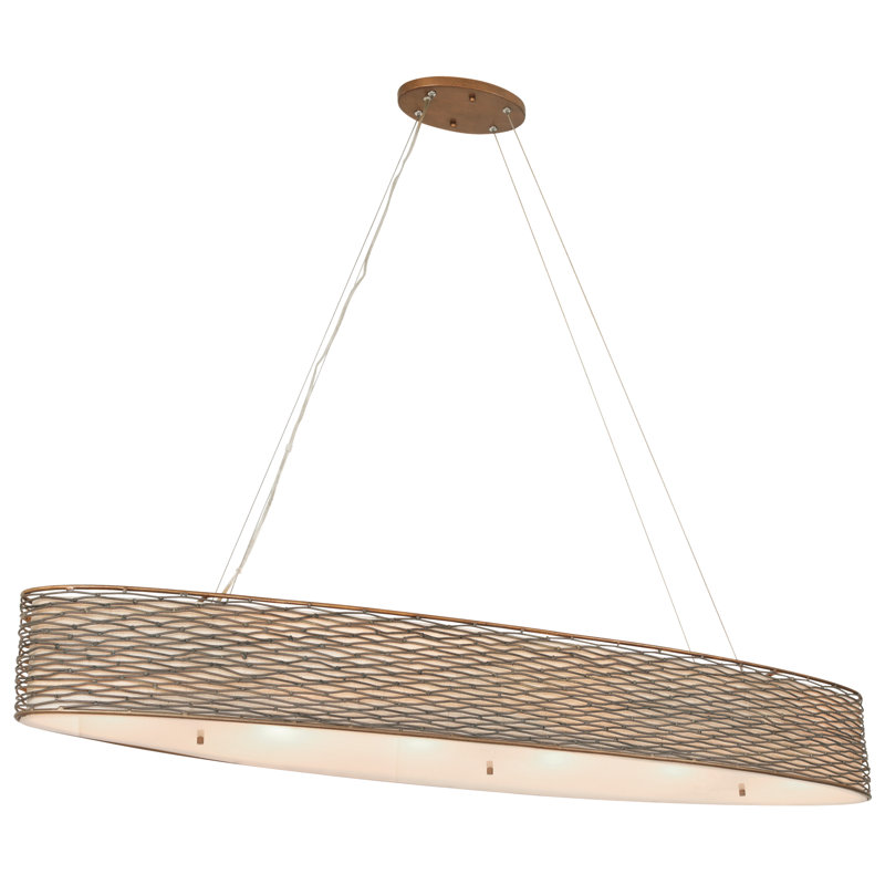 Flow Oval Linear Pendant w/Fabric Shade - Hammered Ore - 4-Light - 48"W