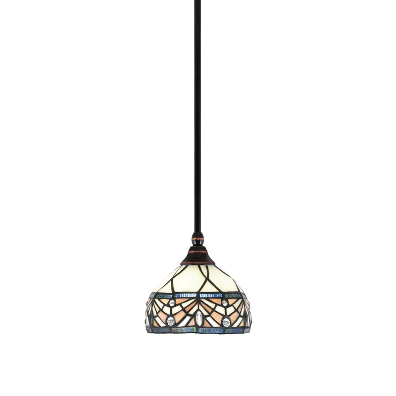 Mini-luminaire suspendu avec tige et verre d'art 7 po Royal Merlot, Cuivre noir