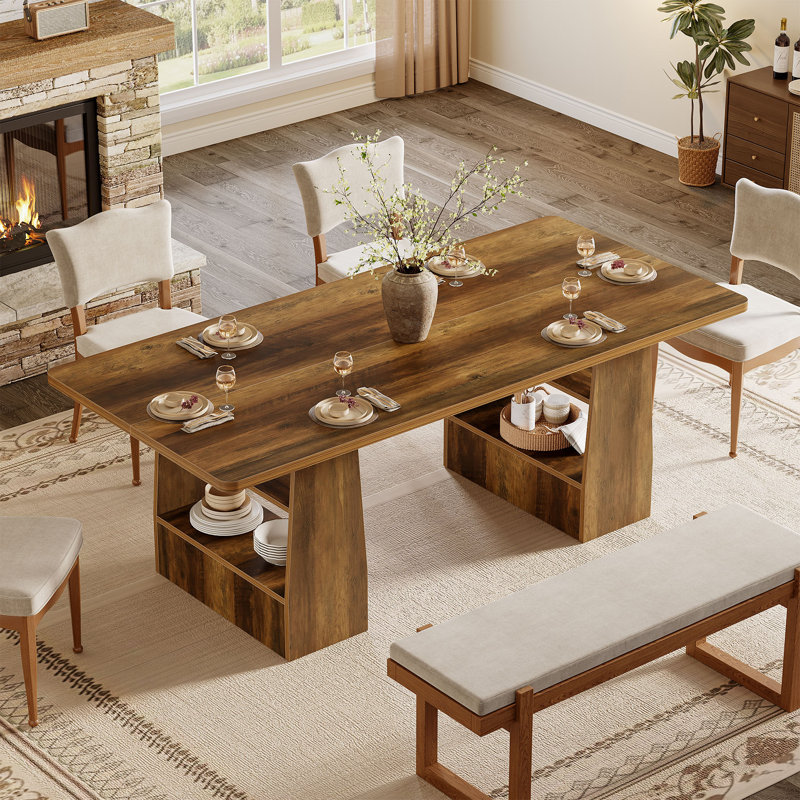 63-Inch Dining Table for 6-8, 4 Shelves Shelf Kitchen Table, Large Modern Rectangle Dining Room Furniture, for Living Room
