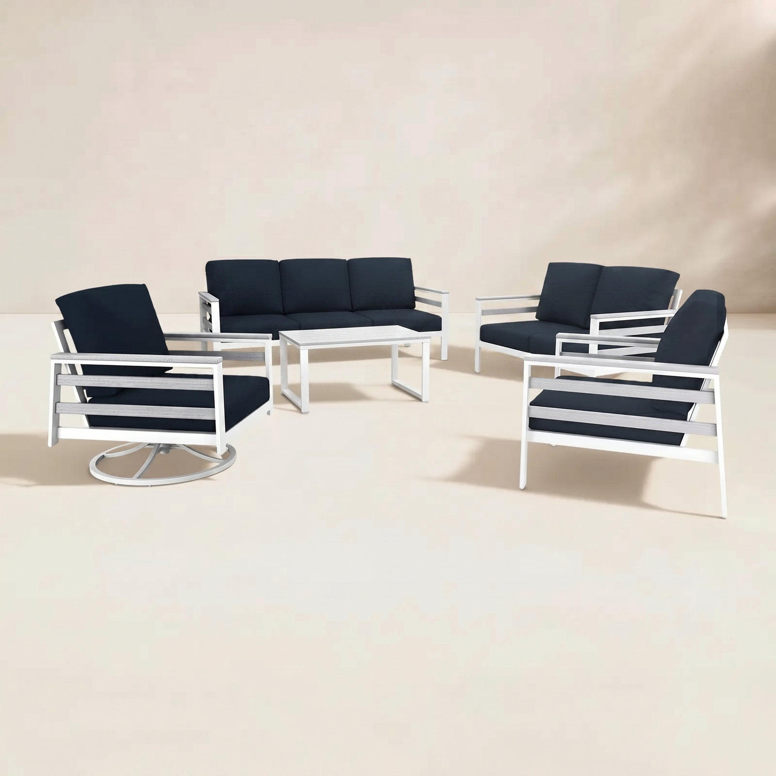 Townsend 7-Person Sunbrella® Patio Seating Group, Canvas Navy, White