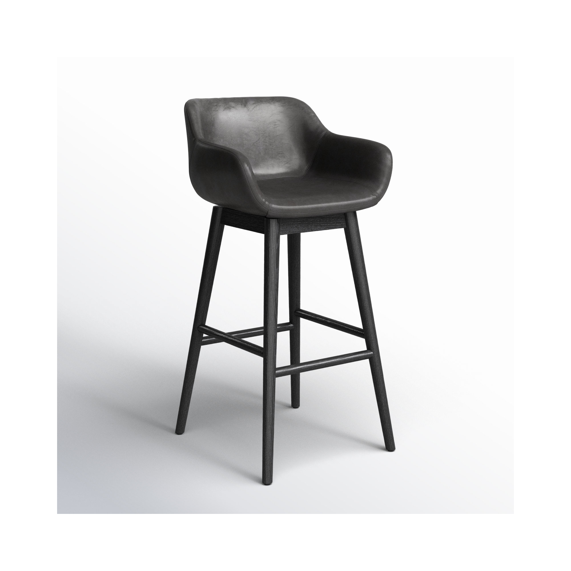 Bahari Swivel Leather Stool, Stained Black Ash, Sonoma Black/Genuine Leather, Bar Stool (30.5" Seat Height)