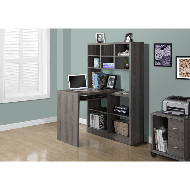 Bureau d'ordinateur, bureau à domicile, bibliothèque, coin en forme de L pour ordinateur portable, Taupe foncé